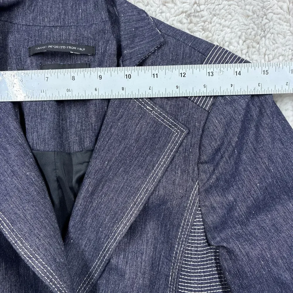 Bebe Blazer Jacket Womens 2 Blue Luxury Blend Fitted 3/4 Sleeve Italian Fabric